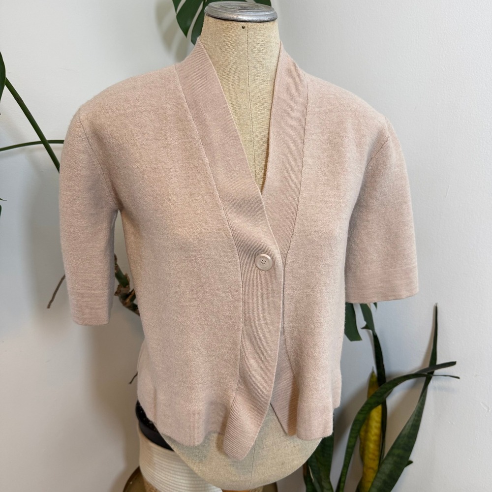 THE RESET R LABEL Pink Knit Cropped Cardigan Sweater‎ Top Button Closure Women L